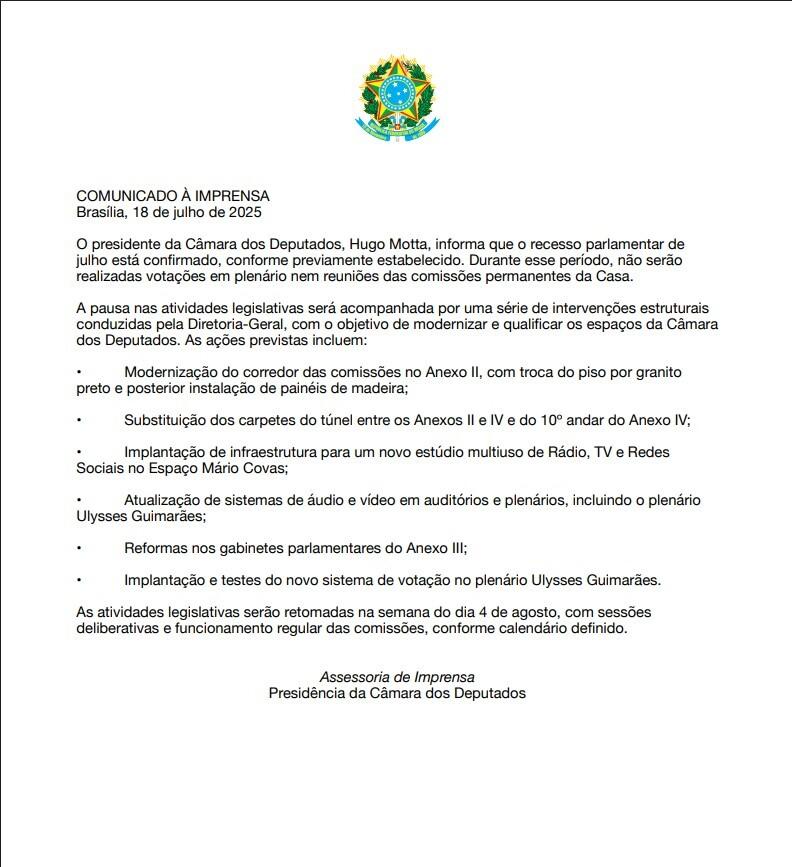 Nota da assessoria da Câmara